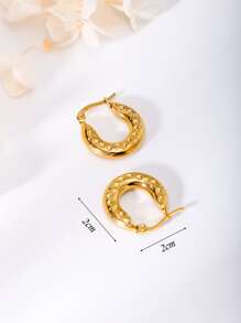 紋理質感圓耳環 - 金黃色 - 查看 3