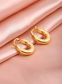 紋理質感圓耳環 - 金黃色 - 查看 4