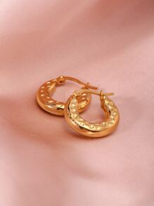 紋理質感圓耳環 - 金黃色 - 查看 5