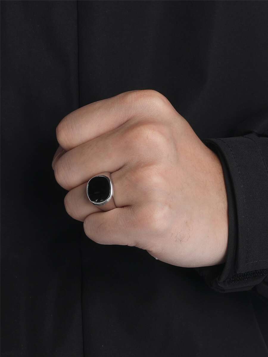 FEEL STYLE 1 anillo geométrico de acero inoxidable para hombres con aceite plateado goteado - Plateado - Ver 1