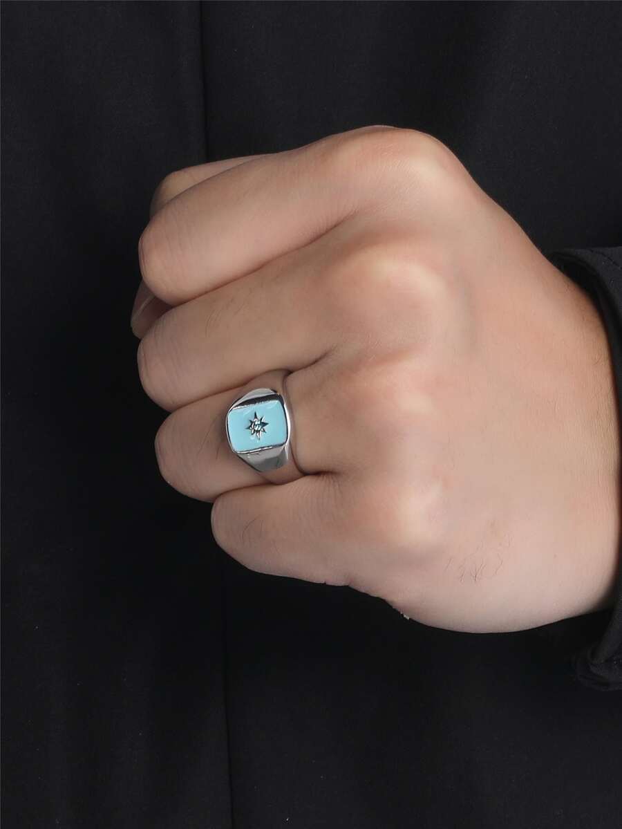 Hombres Anillo con diseño de diamante de imitación de acero inoxidable punk estilo hip pop