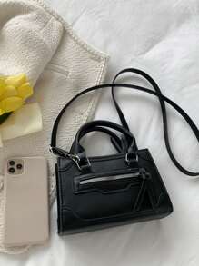 輕便商務休閒迷你雙提手方形包適合青少年女孩女大學生、菜鳥和白領完美適合辦公室、大學、工作、商務、通勤、戶外、旅行、郊遊 - 黑色 - 查看 5