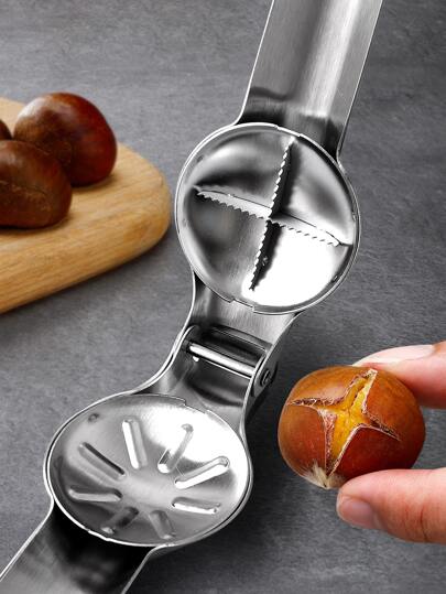 1pc Stainless Steel Nut & Chestnut Opener In Silver Color, Suitable For Fruits & Vegetables