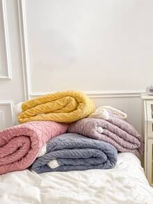 1 chiếc chăn dày dệt kim hai lớp - Màu xanh bụi bặm - Xem 3