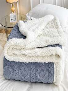 1 chiếc chăn dày dệt kim hai lớp - Màu xanh bụi bặm - Xem 5