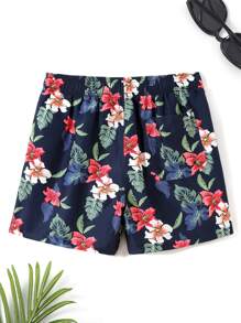 Manfinity Men Floral Print Drawstring Waist Swim Trunks - Navy Blue - View 2