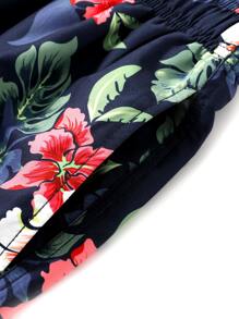 Manfinity Men Floral Print Drawstring Waist Swim Trunks - Navy Blue - View 4