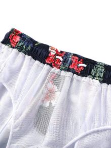 Manfinity Men Floral Print Drawstring Waist Swim Trunks - Navy Blue - View 5