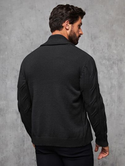 Manfinity Mode Men Shawl Collar Cable Knit Cardigan , Fall Winter, Long Sleeve Top