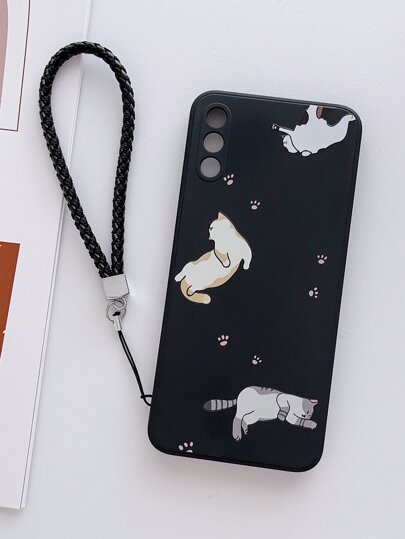 Cartoon Cat Phone Case With Lanyard
