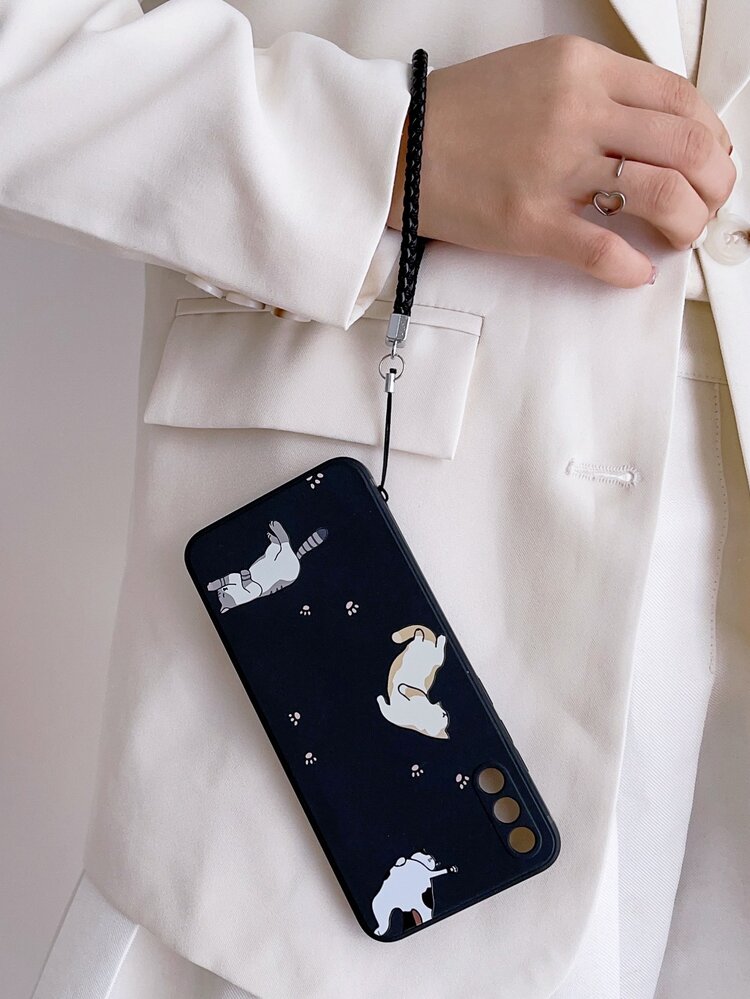 Cartoon Cat Phone Case With Lanyard - Multicolor - View 2