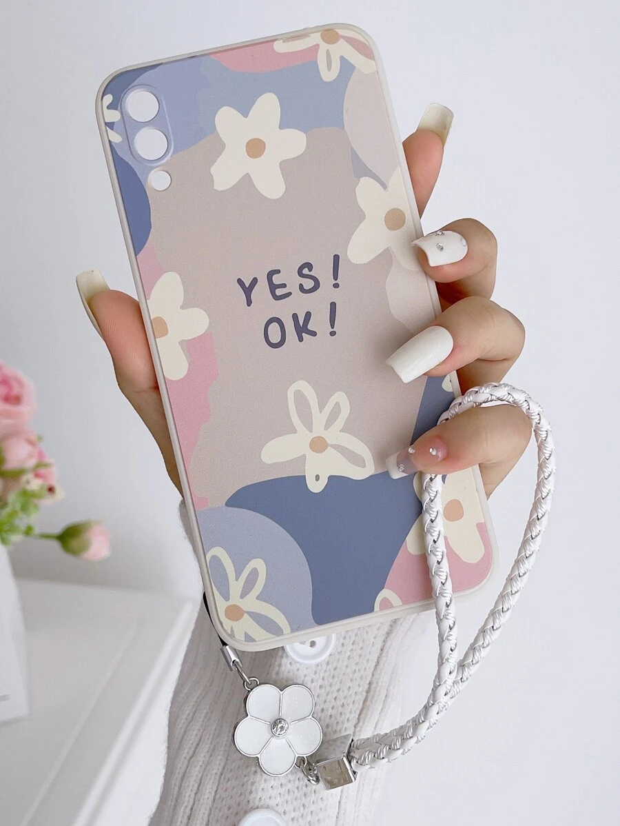 Ốp điện thoại họa tiết hoa kèm dây đeo, tương thích với iPhone 15/15Plus/15Pro/15Promax - Nhiều màu - Xem 1