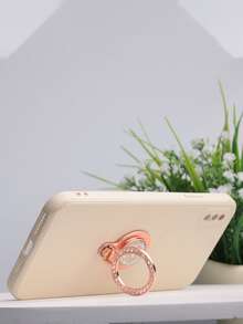 Vỏ điện thoại đính đá giả có giá đỡ nhẫn - Màu be - Xem 2