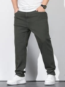 Manfinity Men Plus Slant Pocket Jeans - Army Green - View 1