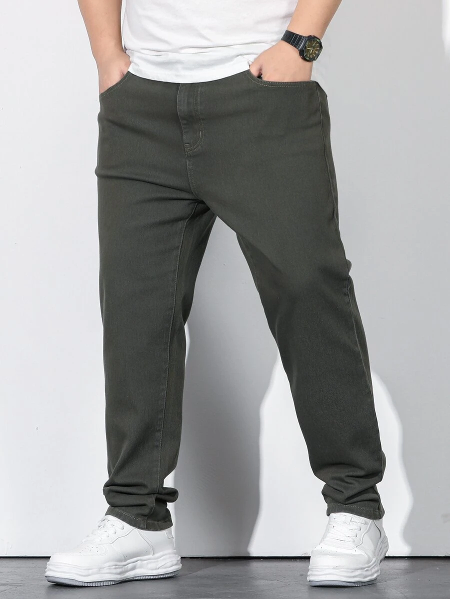 Manfinity Men Plus Slant Pocket Jeans - Army Green - View 1