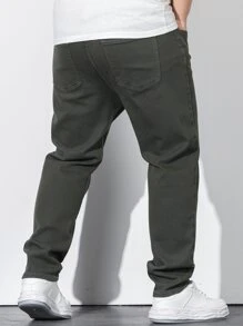 Manfinity Men Plus Slant Pocket Jeans - Army Green - View 2