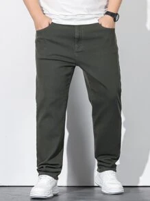 Manfinity Men Plus Slant Pocket Jeans - Army Green - View 3