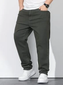 Manfinity Men Plus Slant Pocket Jeans - Army Green - View 5