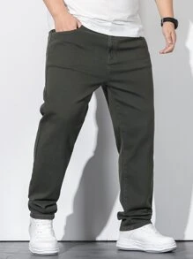 Manfinity Men Plus Slant Pocket Jeans - Army Green - View 6