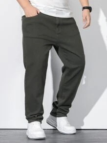 Manfinity Men Plus Slant Pocket Jeans - Army Green - View 7