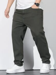 Manfinity Men Plus Slant Pocket Jeans - Army Green - View 8