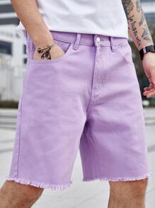 Manfinity Hypemode 男士棉毛邊斜口袋牛仔短褲