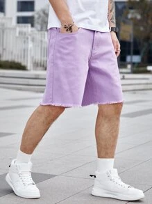 Manfinity Hypemode 男士棉毛邊斜口袋牛仔短褲