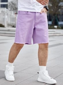 Manfinity Hypemode 男士棉毛邊斜口袋牛仔短褲