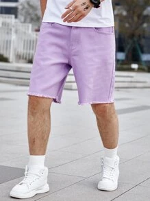 Manfinity Hypemode 男士棉毛邊斜口袋牛仔短褲