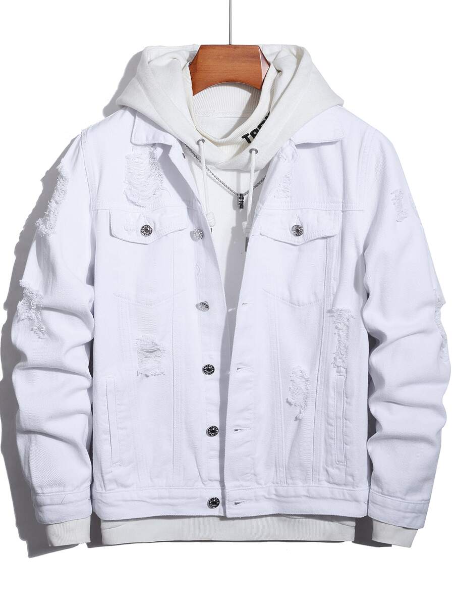 Manfinity Hombres 1 pieza Cazadora mezclilla desgarro con bolsillo con solapa