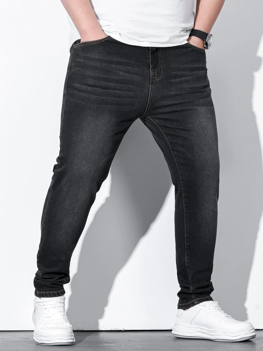 Manfinity Men Plus Slant Pocket Skinny Jeans - Black - View 1