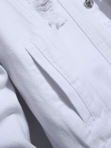 Manfinity Hombres 1 pieza Cazadora mezclilla desgarro con bolsillo con solapa