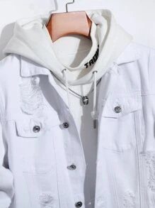 Manfinity Hombres 1 pieza Cazadora mezclilla desgarro con bolsillo con solapa