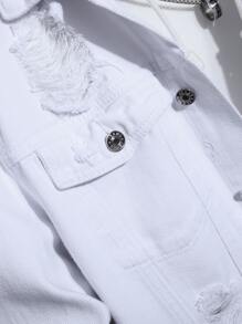 Manfinity Hombres 1 pieza Cazadora mezclilla desgarro con bolsillo con solapa