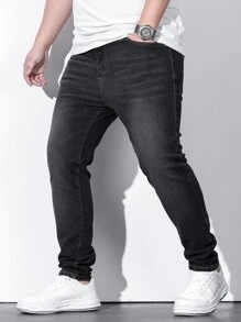 Manfinity Men Plus Slant Pocket Skinny Jeans - Black - View 4