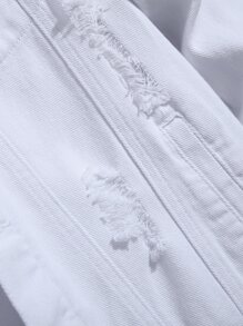 Manfinity Hombres 1 pieza Cazadora mezclilla desgarro con bolsillo con solapa