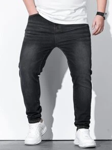 Manfinity Men Plus Slant Pocket Skinny Jeans - Black - View 8
