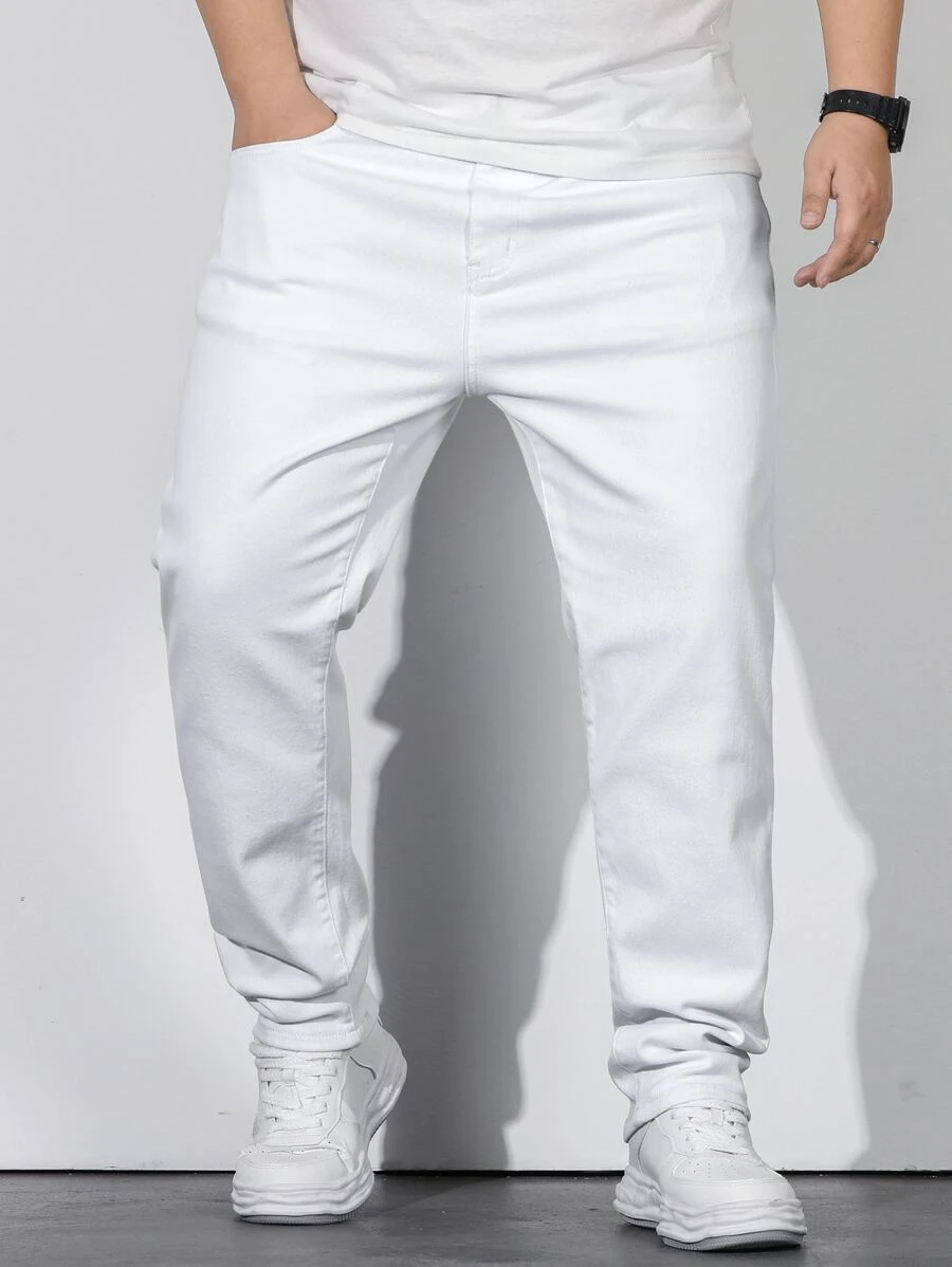 Manfinity Homme Men Plus Cotton Slant Pocket Skinny Jeans - White - View 1