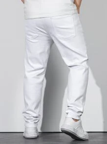 Manfinity Homme Men Plus Cotton Slant Pocket Skinny Jeans - White - View 2