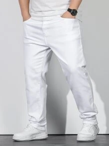 Manfinity Homme Men Plus Cotton Slant Pocket Skinny Jeans - White - View 3
