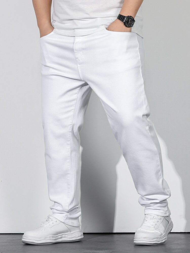 Manfinity Homme Men Plus Cotton Slant Pocket Skinny Jeans - White - View 3