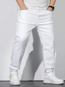 Manfinity Homme Men Plus Cotton Slant Pocket Skinny Jeans - White - View 4