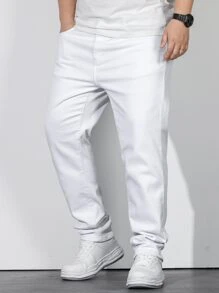 Manfinity Homme Men Plus Cotton Slant Pocket Skinny Jeans - White - View 5