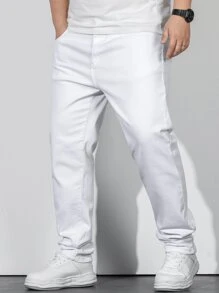 Manfinity Homme Men Plus Cotton Slant Pocket Skinny Jeans - White - View 7