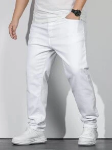 Manfinity Homme Men Plus Cotton Slant Pocket Skinny Jeans - White - View 8