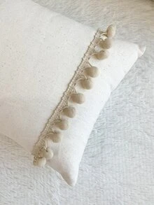 1pc Pom Pom Decor Cushion Cover Without Filler - Beige - View 2