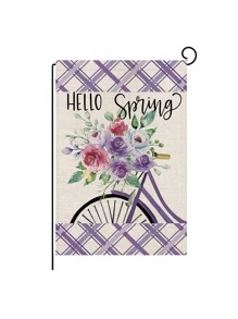 1 pieza Bandera de jardín floral & con patrón de bicicleta - Multicolor - Ver 1