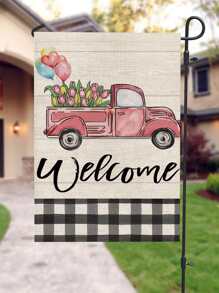 1pc Car & Letter Graphic Garden Flag - Multicolor - View 2