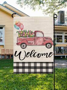 1pc Car & Letter Graphic Garden Flag - Multicolor - View 3