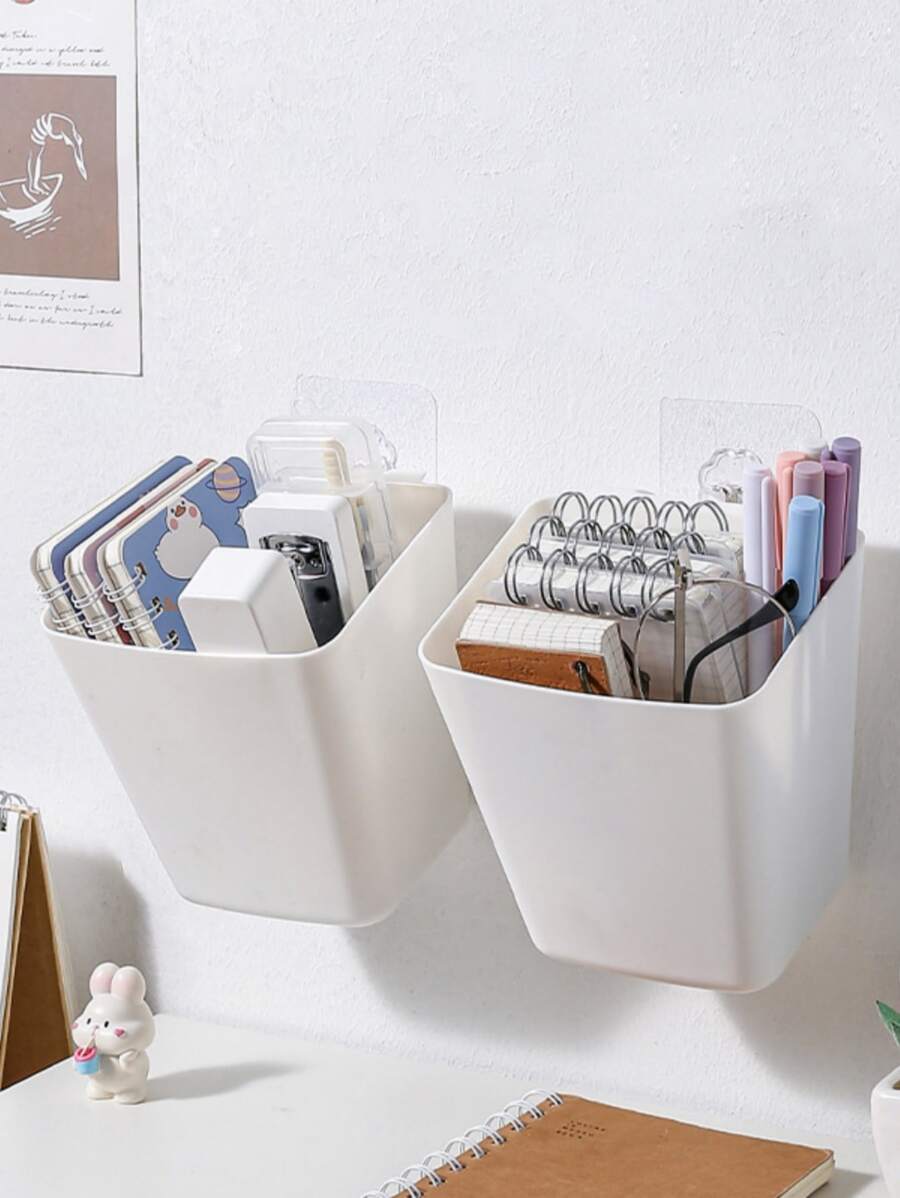 1pc Wall Mounted Multifunction Pen Holder - White - View 1